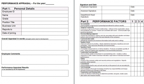 Peformance Appraisal Form